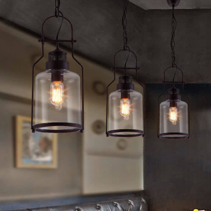 Black Bell Jar Cylinder Glass Pendant Light – Rustic Industrial Design