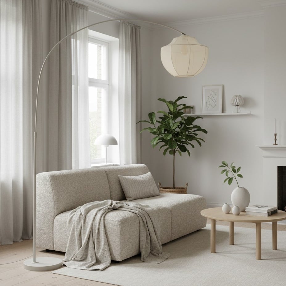 Lumifil Arc Floor Lamp Textile Mesh Shade - Metal Stand for Soft Ambient Living Room Lighting