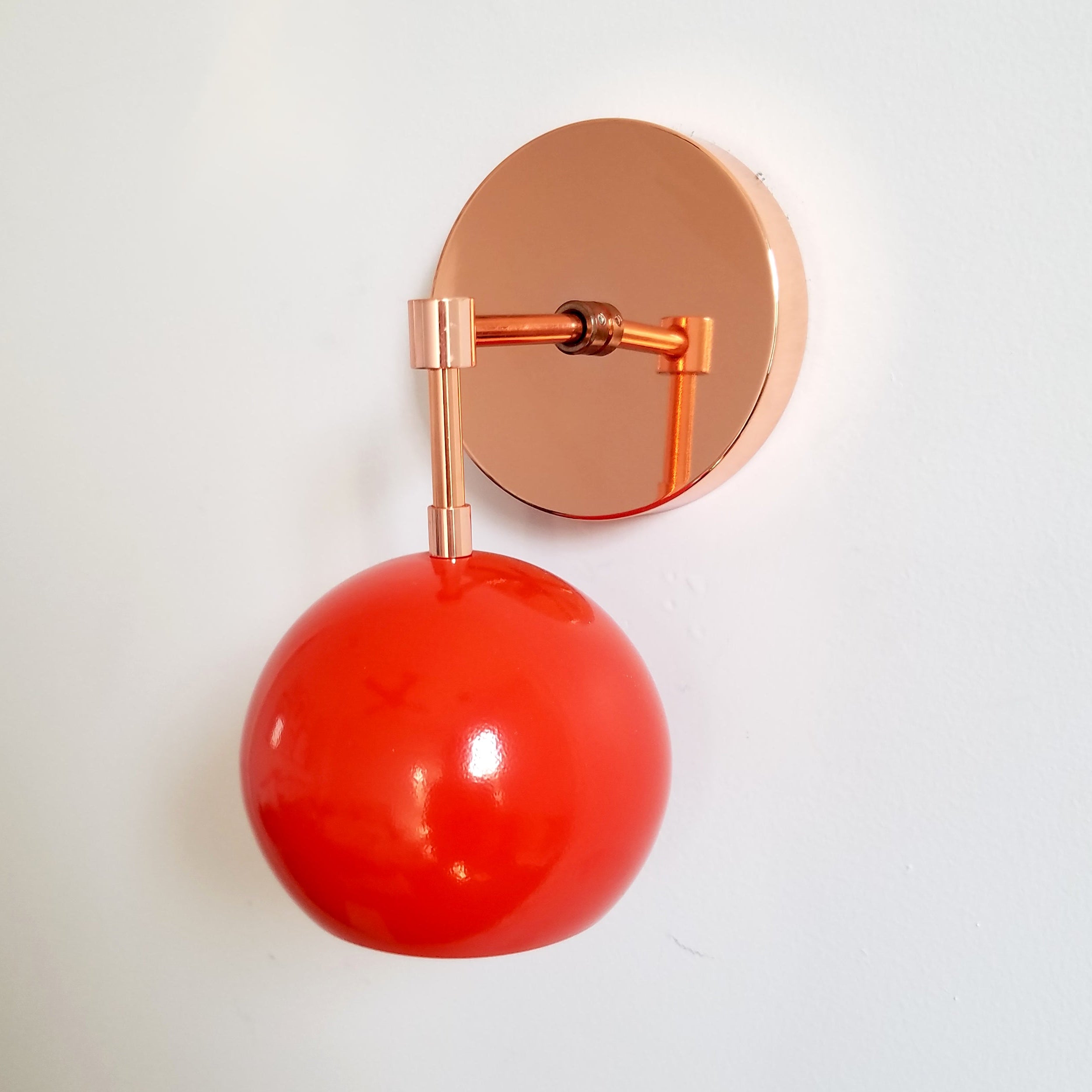 Mid Century Flame Orange Globe Wall Sconce - Modern Brass Or Chrome Light