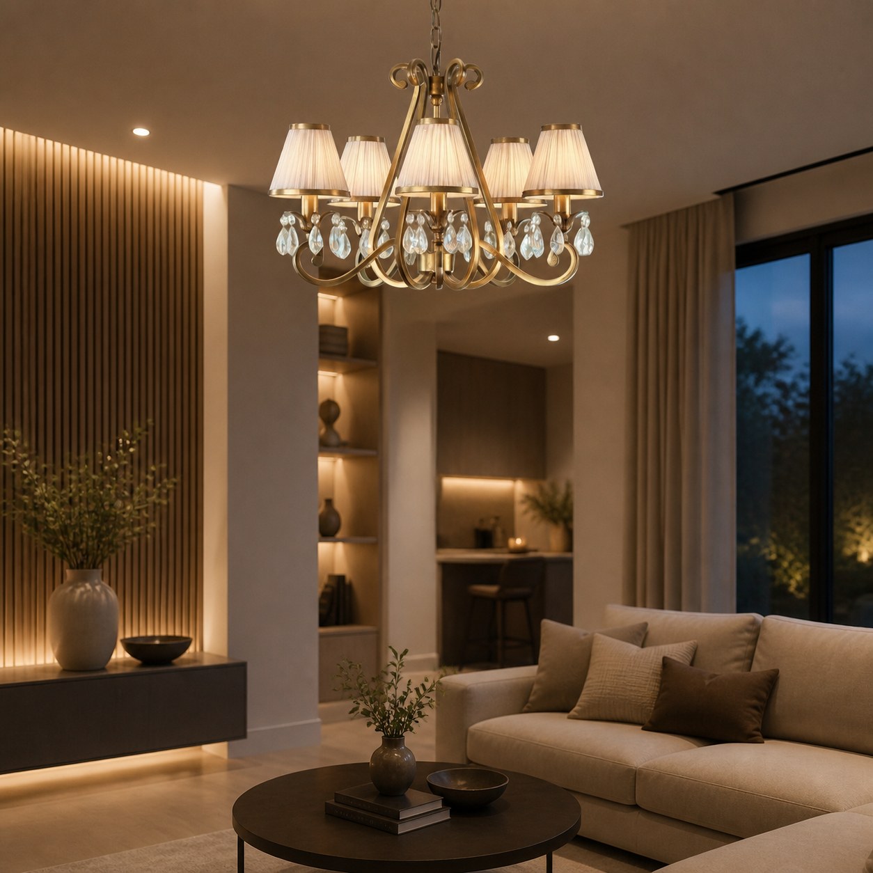 Talonis Multi-light Fabric Chandelier - Elegant Metal Curved Arms for Dining and Living