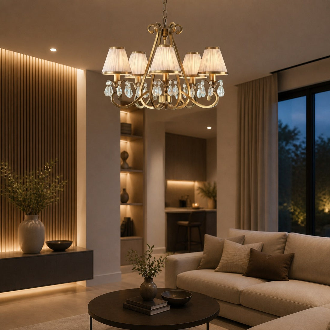 Talonis Multi-light Fabric Chandelier - Elegant Metal Curved Arms for Dining and Living