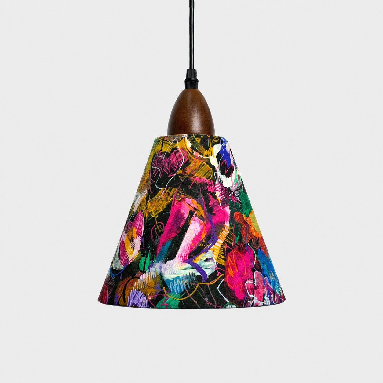 Medium painted floral cone pendant light front view