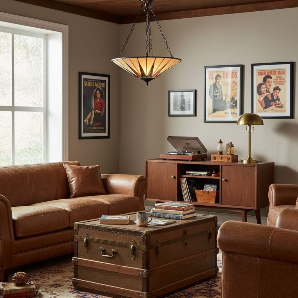 TF Dark Star Tiffany Ceiling Lamp – Stained Glass Star Design for Dining or Hall