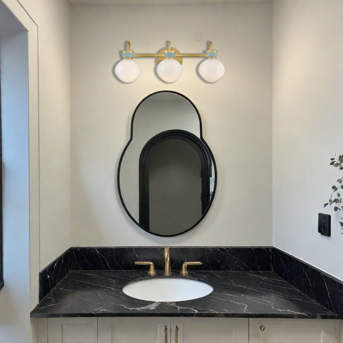 Lucy Brass Vanity Wall Light - Cased Opal Glass Bathroom Sconce