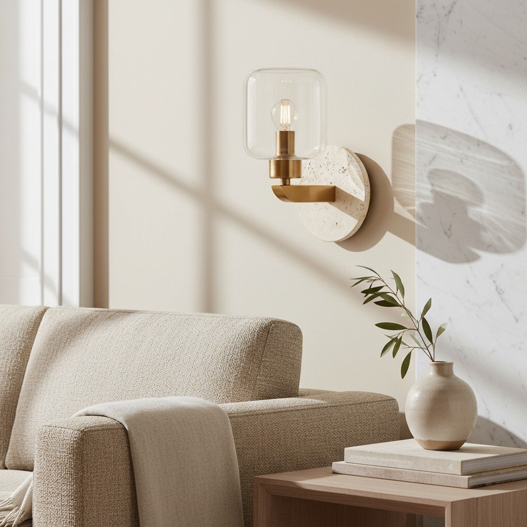 Korlisse Modern Marble Wall Light - Vintage Brass & Clear Glass Accent for Living Room and Hallway