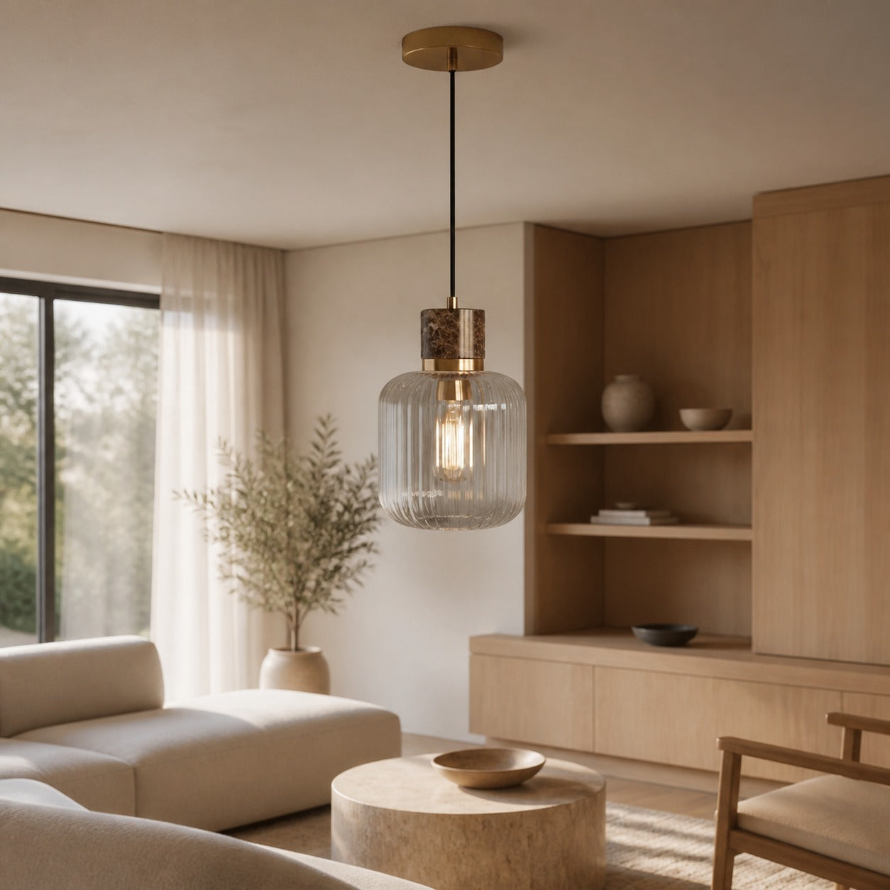 Korlisse Natural Stone and Glass Pendant Light – Stylish Lamp for Lounge or Living Room