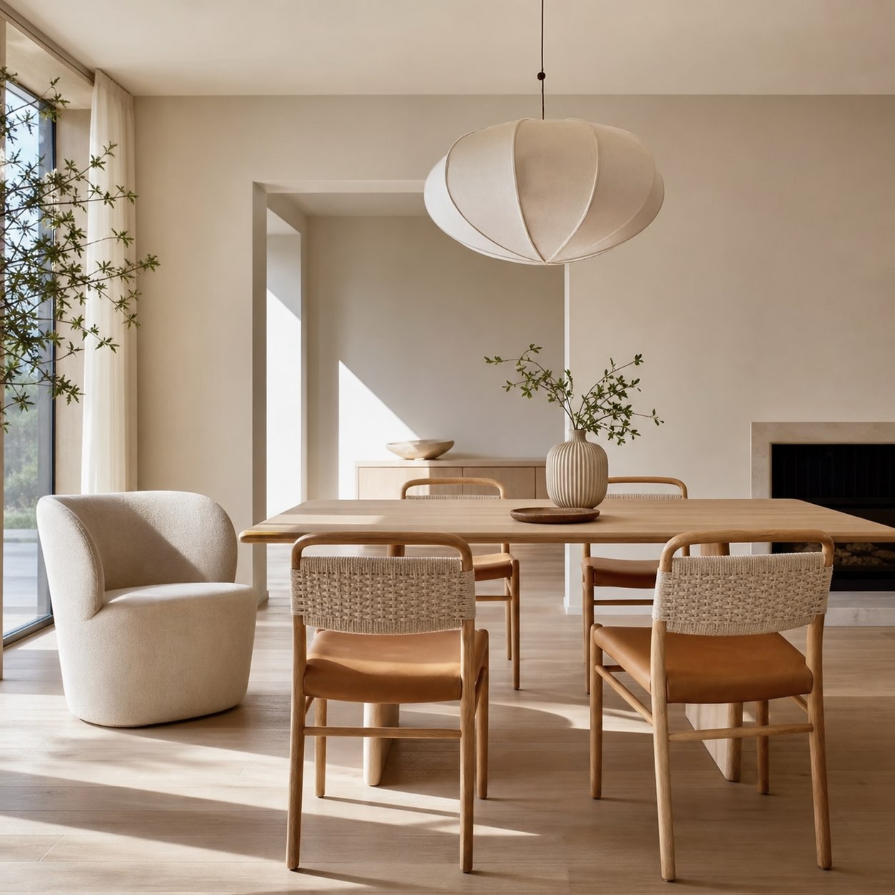 Alvian Pendant Light - Linen Shade with Adjustable Height for Cozy Dining