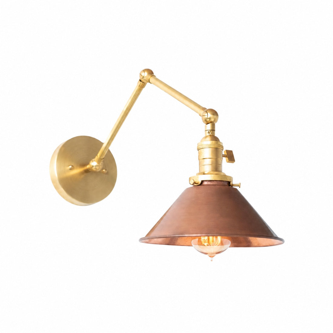 Conique Metal Industrial Wall Sconce with Adjustable Arm - Vintage Copper Cone Shade for Task Lighting