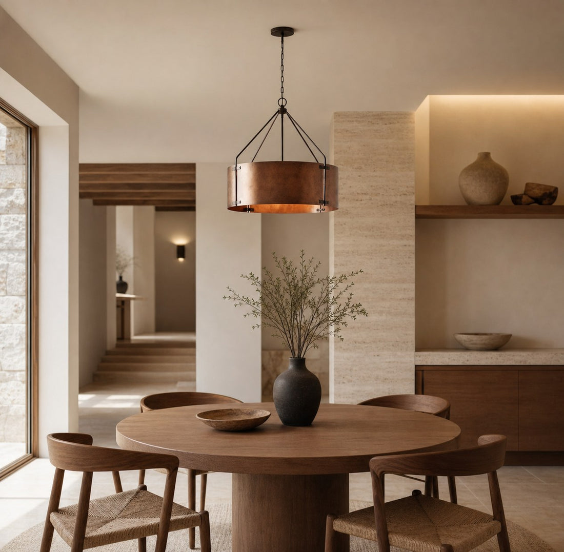 Oryven Modern Rustic Pendant Lighting - Drum Shade Hanging Lamp - Versatile Industrial Style for Home U07