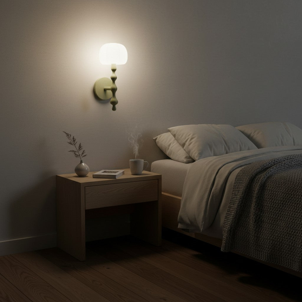 Savara Modern Curved Base Wall Light – Soft Diffused Fabric Shade for Hallways and Living Rooms
