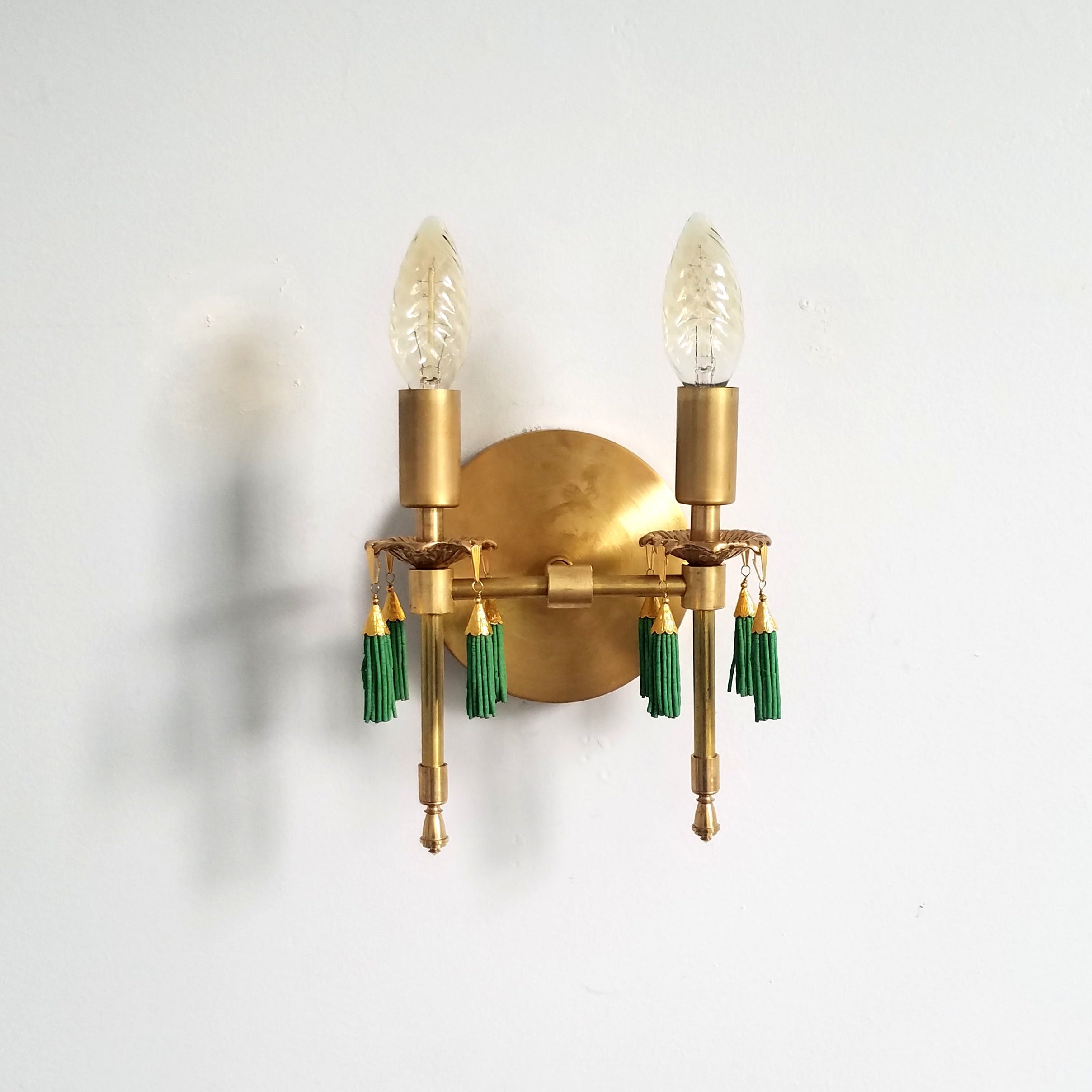 Antique Style Victorian Double Brass Wall Lamp - Sconce With Tassels