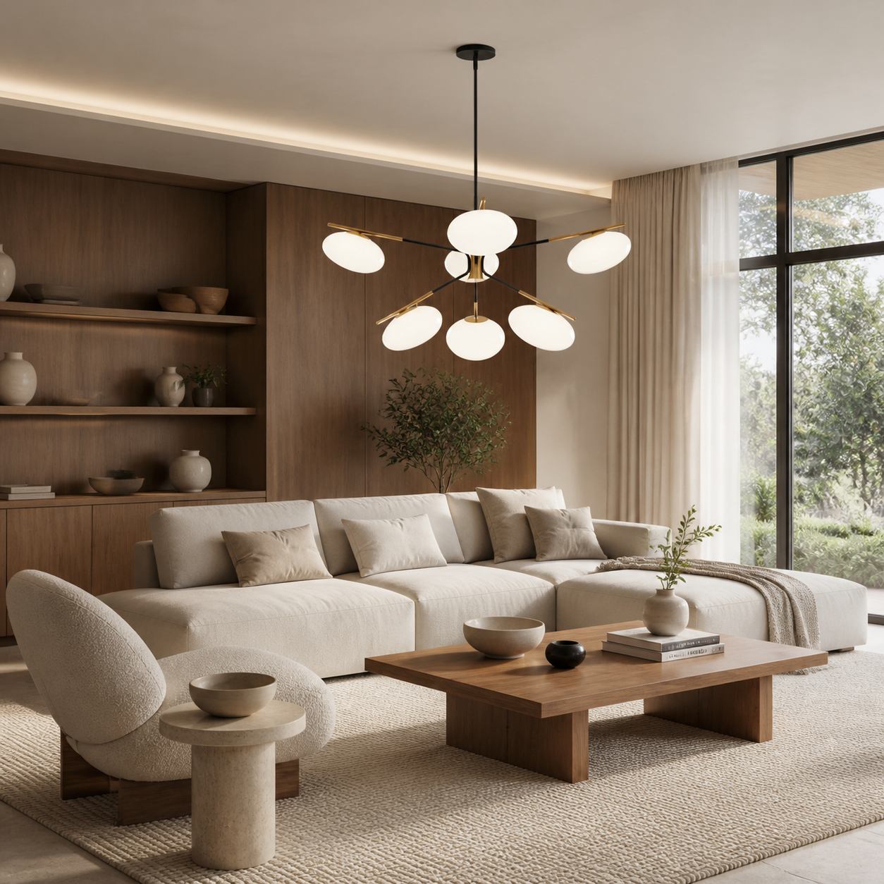 Brimush Flattened-Globe Pendant Lamp – Minimalist Architectural Form