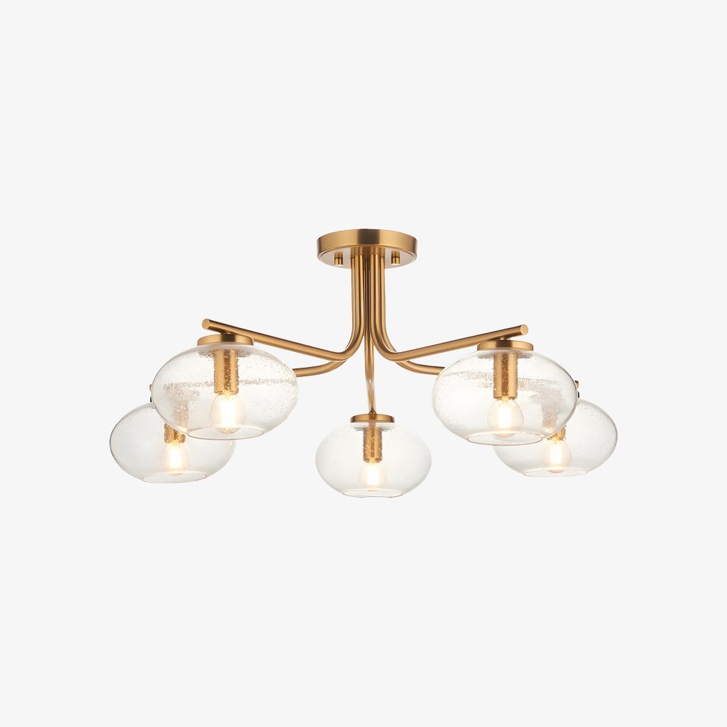 Bublaris Bubble-Glass Semi-Flush Ceiling Light - Curved Brass Arms for Living Room or Hallway