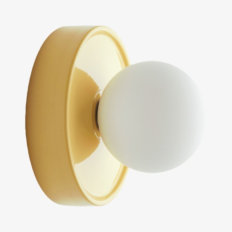 Solna Round Glass Wall Sconce with Ceramic Base-Minimalist Lighting for Bedroom or Hallway