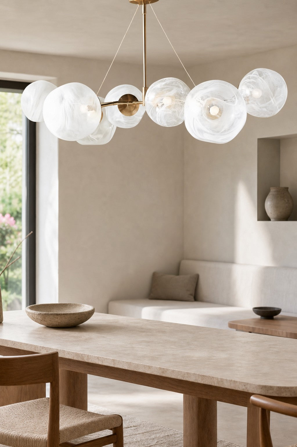 Pawrior Multi-head Organic Glass Spherical Chandelier - Modern Cloud Design Branch Light
