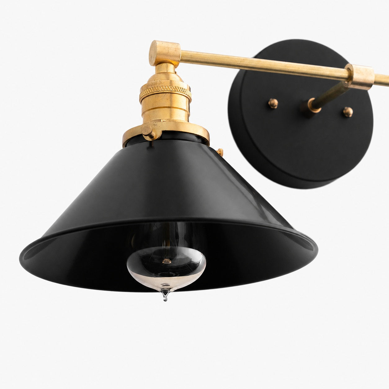 Conique Metal Dual Black Sconce with Cone Shades - Industrial Vanity Wall Light for Mirror