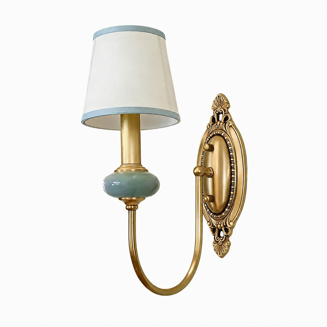 Rowanea Ceramic Wall Sconce with Fabric Shade and Metal Finish – Farmhouse Modern Hallway Light