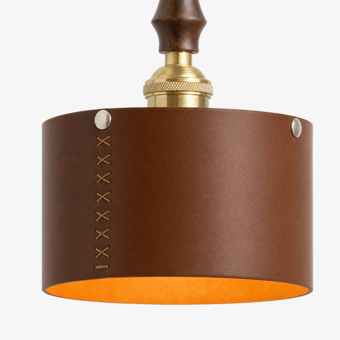 Dark brown leather shade stitching and rivet detail
