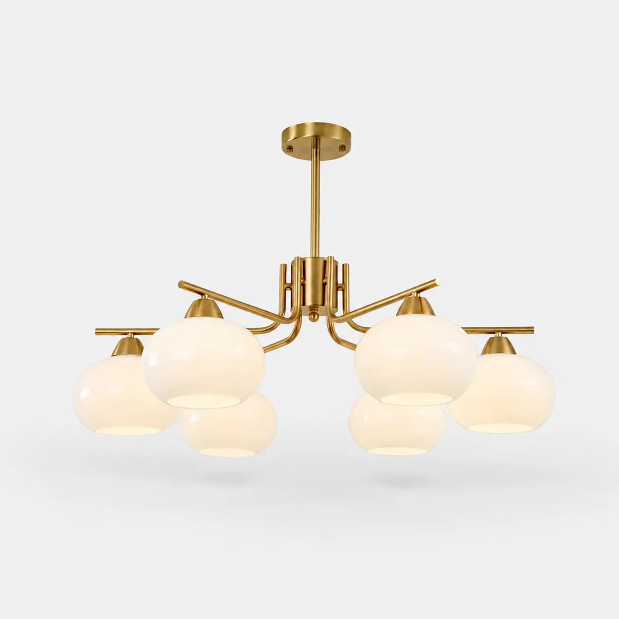 Iron gold six-light milk glass chandelier