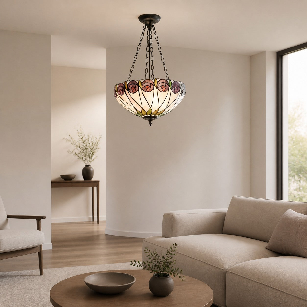 TF Hutchinson Tiffany Pendant Lamp - Inverted Art Glass Adjustable Pendant Light for Home