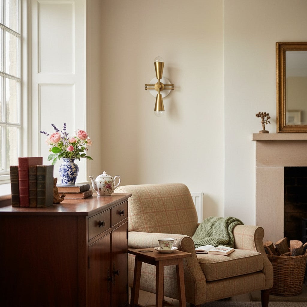 Pyralis Cone Dual Brushed Brass Cone Wall Sconce – Art Deco Vanity Light for Bathroom