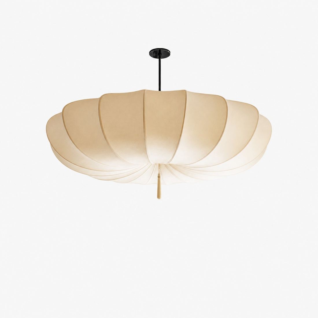 Traditional Japanese Round Iron Frame Fabric Shade 3/5 Light Chandelier For Living Room