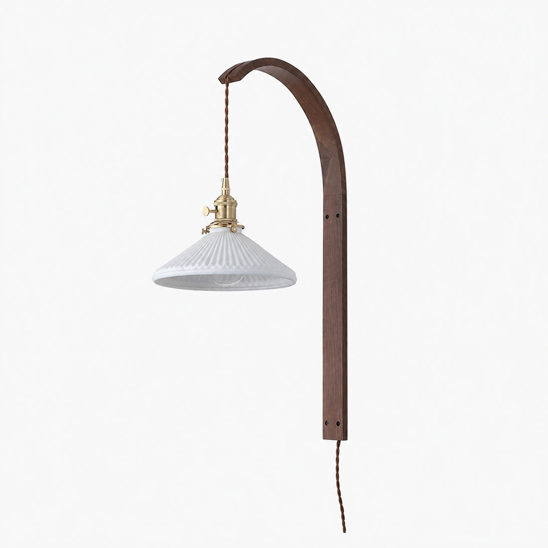 Curved Walnut Ceramic Plug-in Wall Light