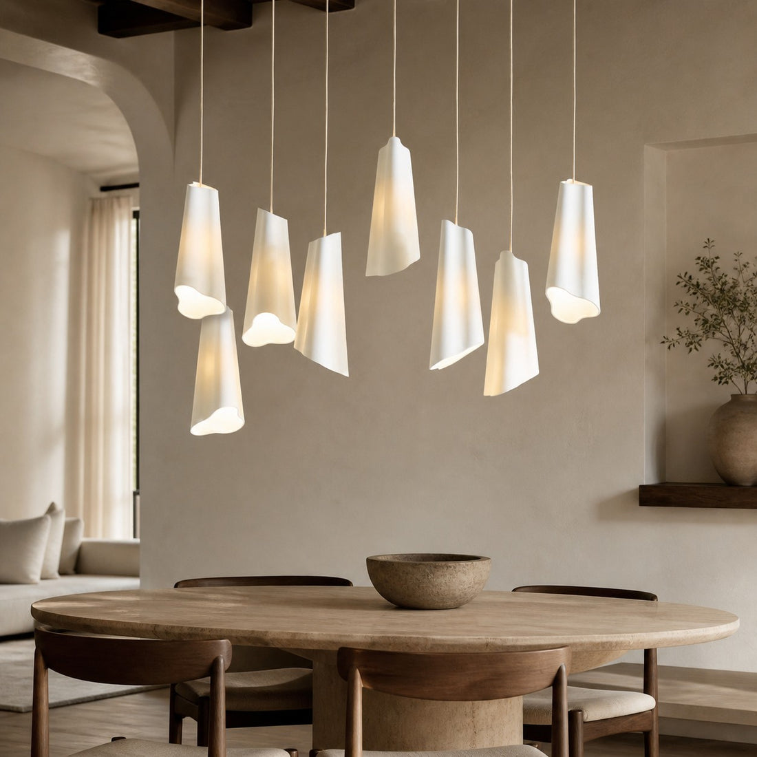 Orovia Ceramic Shade Chandelier – Iron Pendant Adjustable Height Design