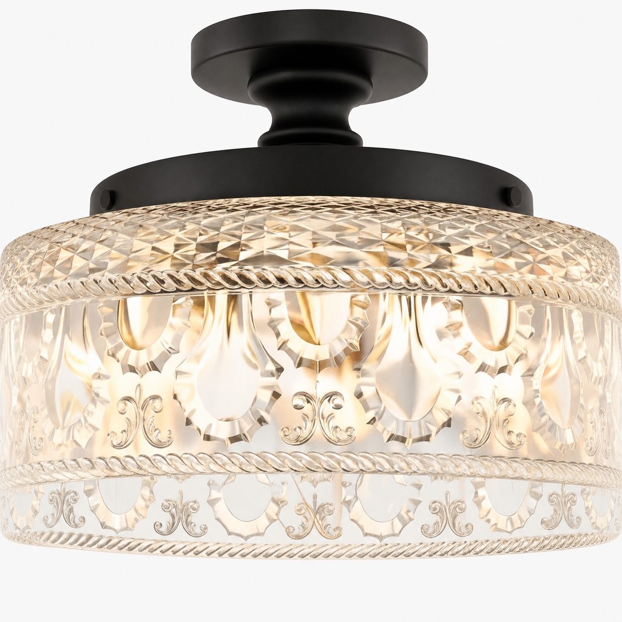 Zenarivo Vintage Floral Glass Semi Flush Mount Ceiling Light - Modern Cabin Style for Living Room