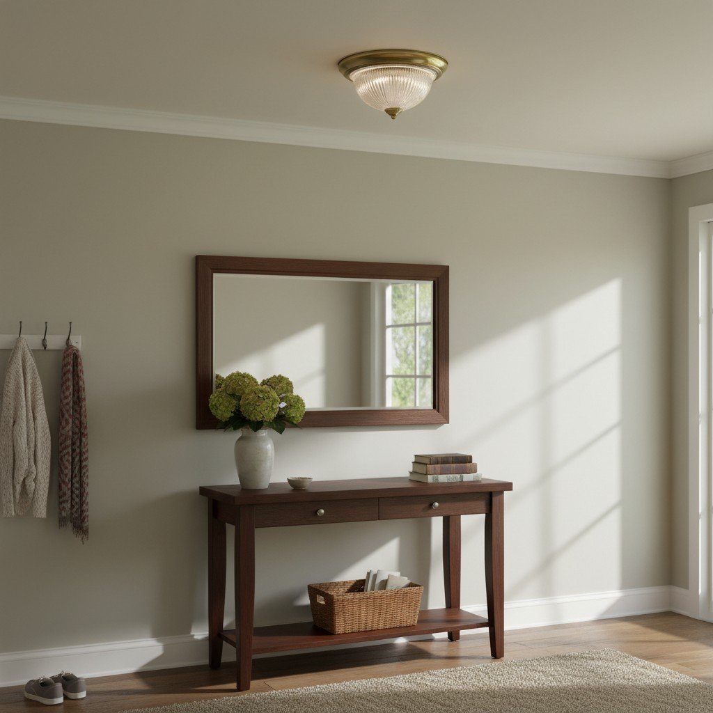 TF Vintora Modern Flush Ceiling Light – Ribbed Glass and Metal Trim for Kitchens or Hallways