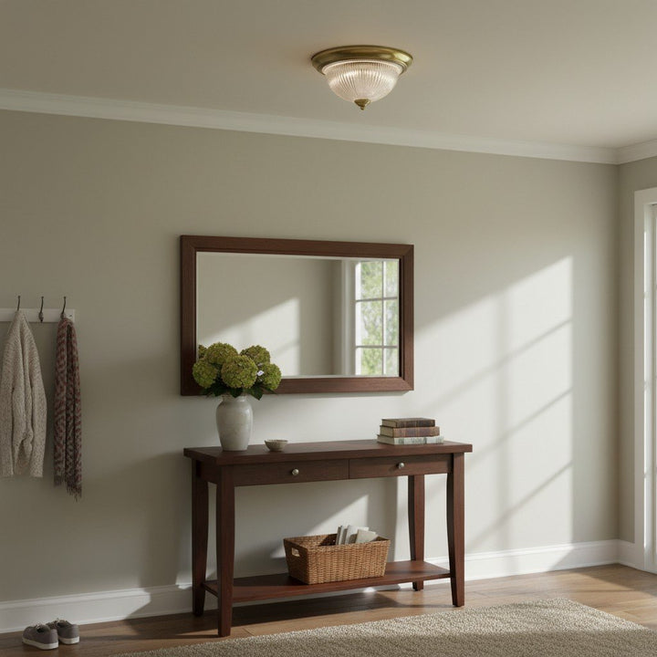 TF Vintora Modern Flush Ceiling Light – Ribbed Glass and Metal Trim for Kitchens or Hallways