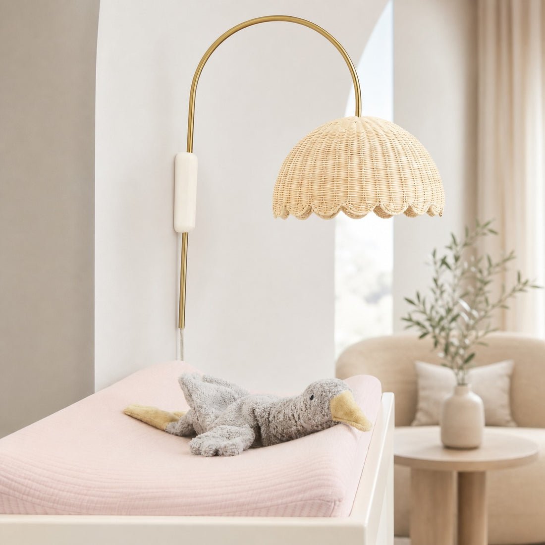 Olvara Scalloped Rattan Bubble Sconce - Whimsical Wall Lamp for Nurseries