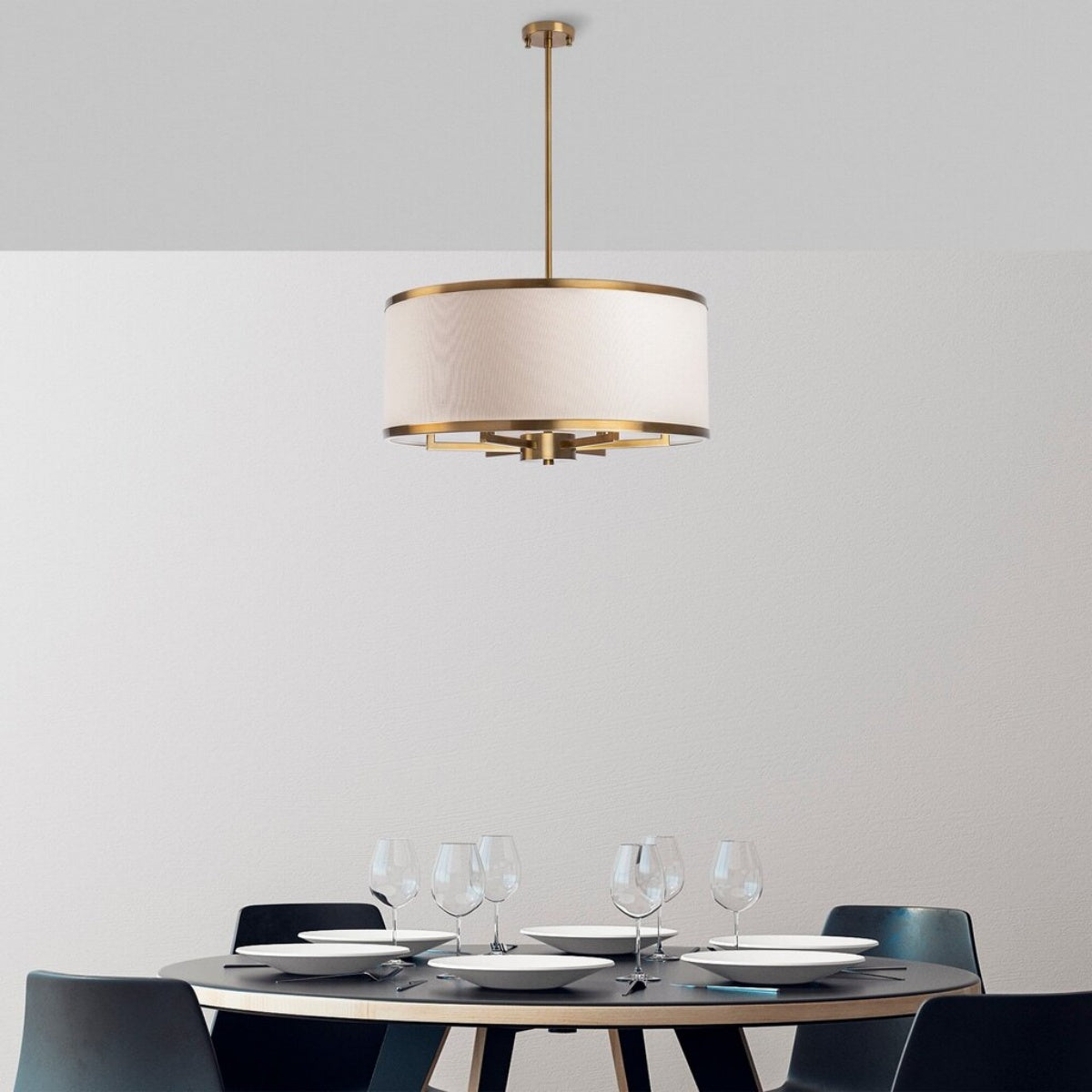 Large Drum Shade Fabric Chandelier For Dining Room