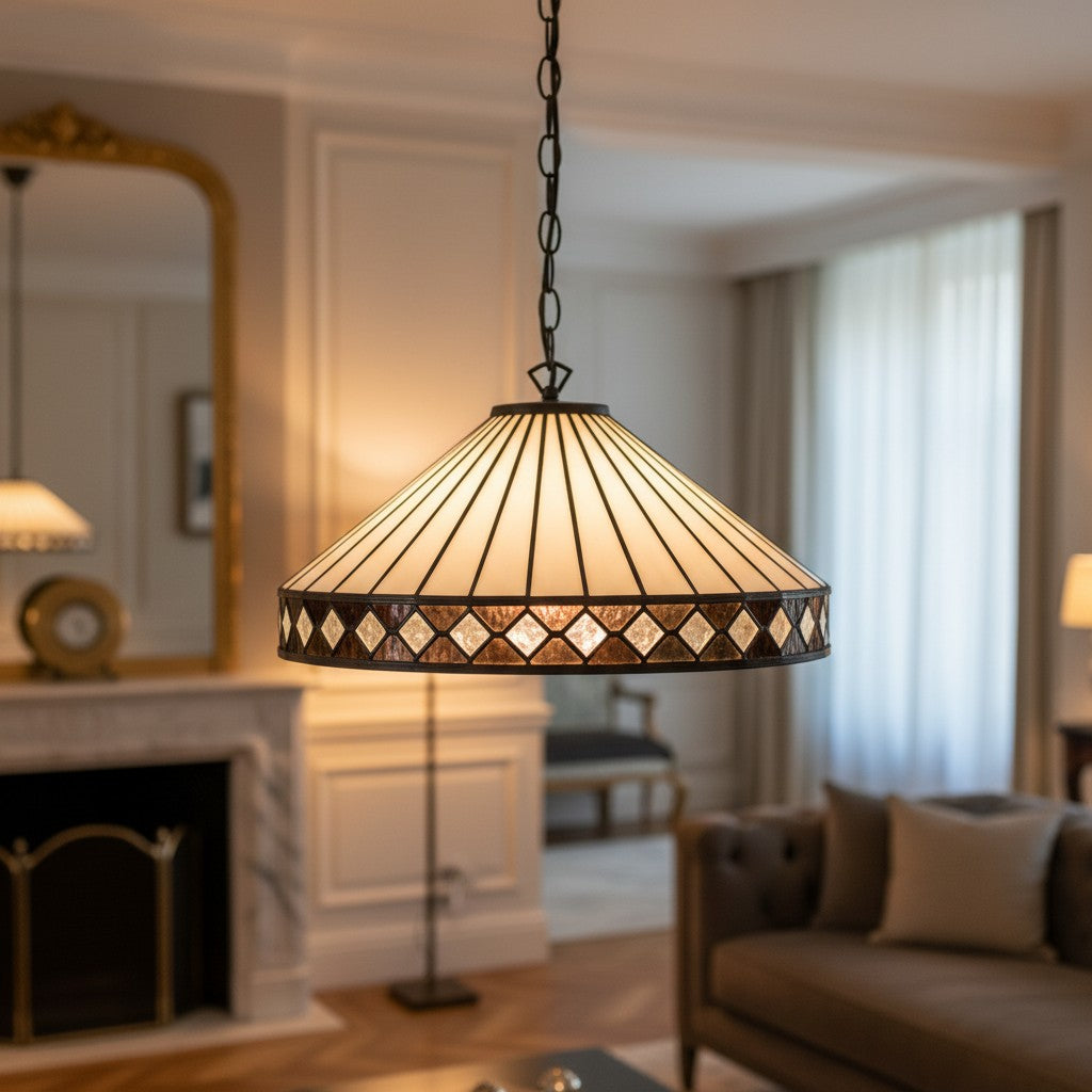 TF Fargo Pendant Light - Tiffany Style Lighting with an Art Deco Shade and Adjustable Chain