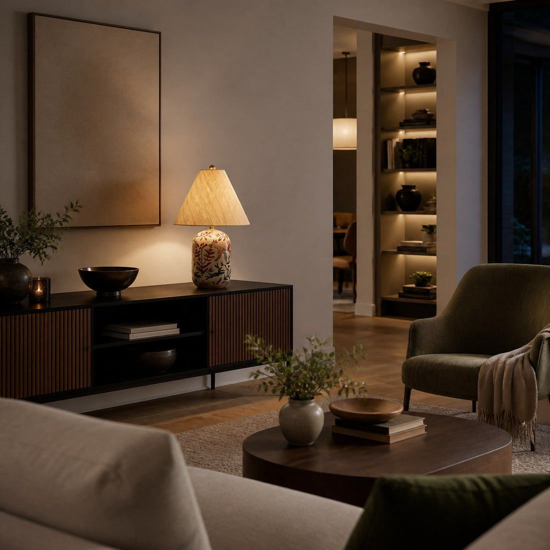 Ceruna Ceramic Table Lamp - Tapered Linen Shade Wax Resist for Bedroom