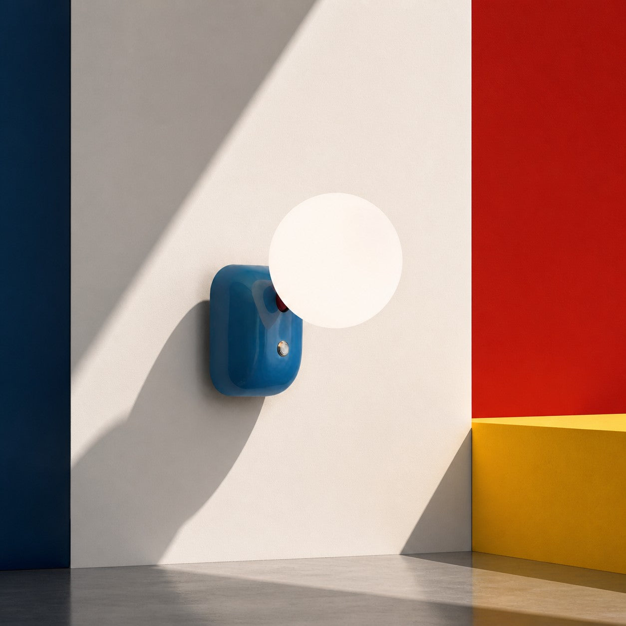 Luma Blue wall sconce in a color-block interior