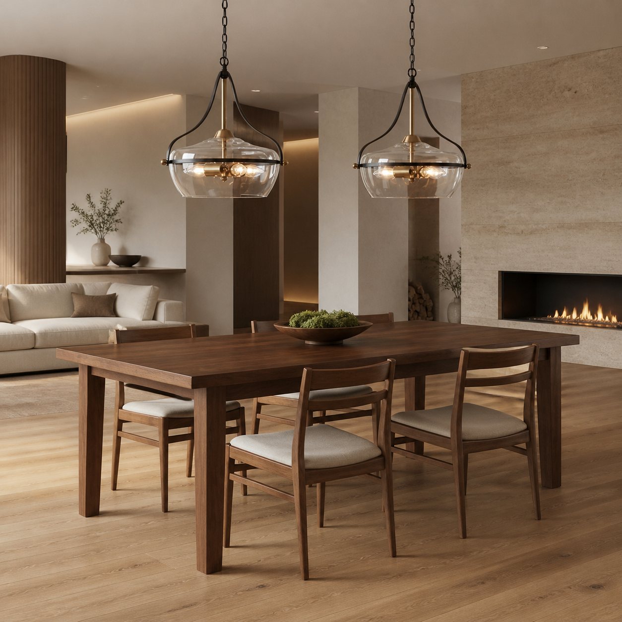 Lirra Glass Pendant Light – Mid‑Century Modern Metal Frame for Kitchen and Living Room