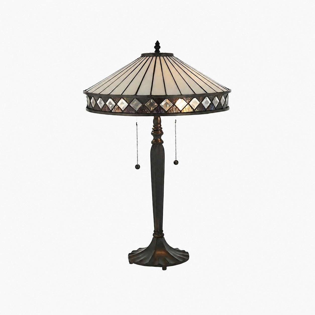 TF Fargo Geometric Tiffany Style Lamp — Amber and Cream Glass Accent Lighting for Bedroom or Study