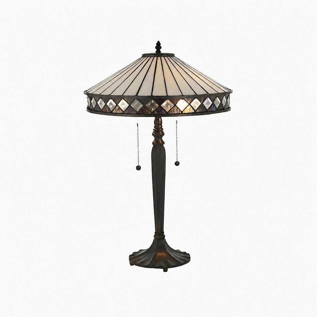 TF Fargo Geometric Tiffany Style Lamp — Amber and Cream Glass Accent Lighting for Bedroom or Study