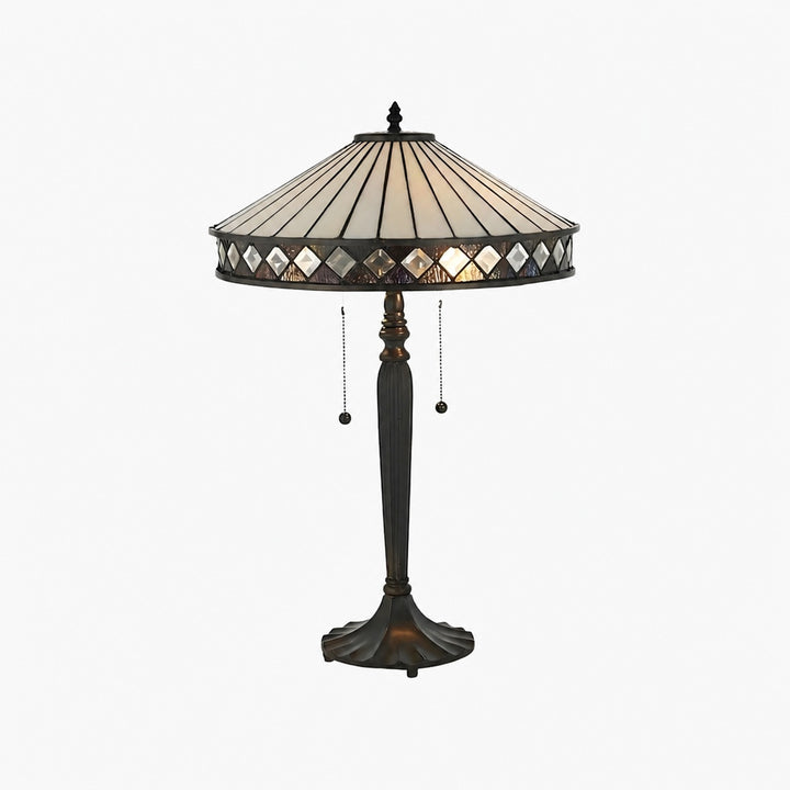 TF Fargo Geometric Tiffany Style Lamp — Amber and Cream Glass Accent Lighting for Bedroom or Study