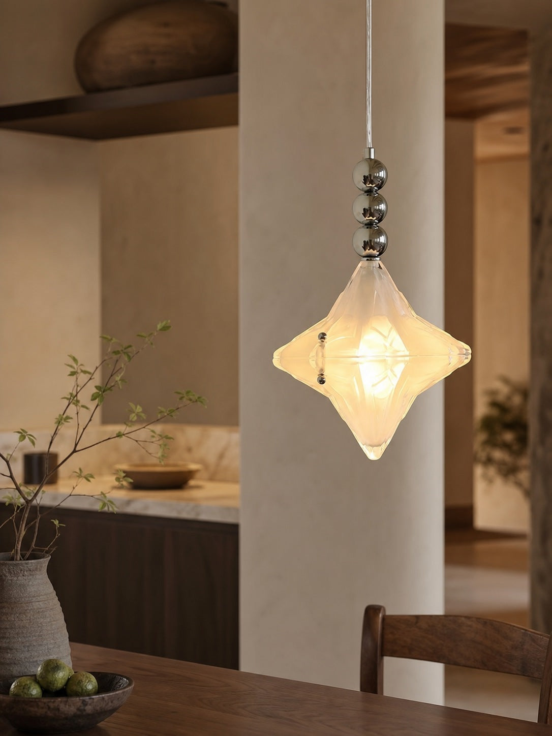 Art Deco Astris Elara Star Pendant Light – Frosted Glass Pendant with Geometric Style