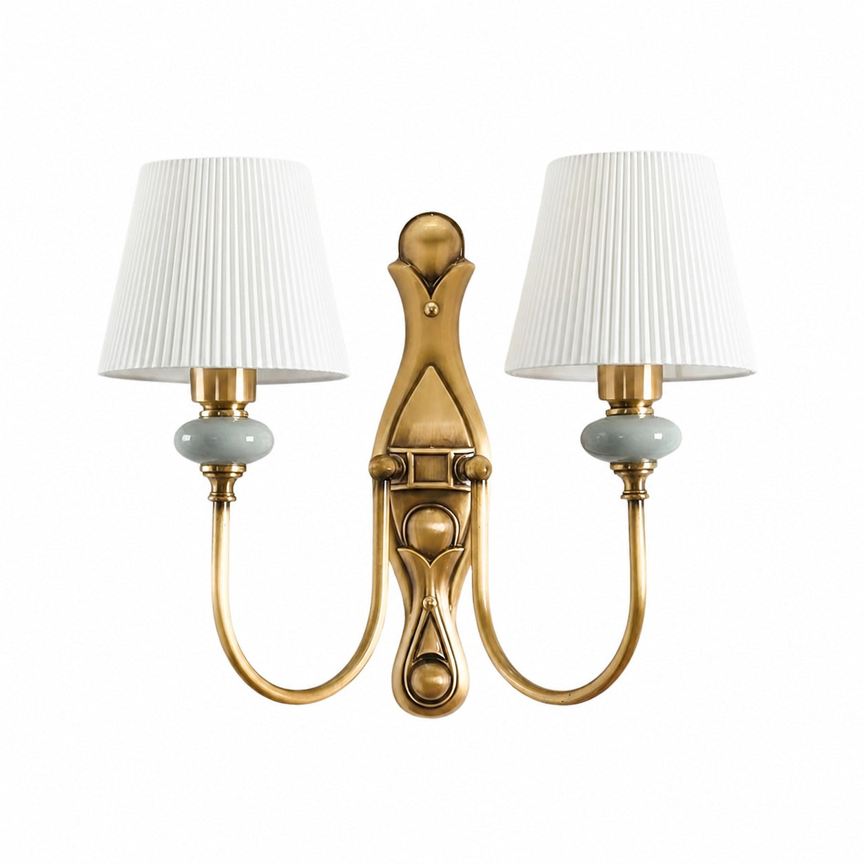 Rowanea Ceramic Wall Sconce with Fabric Shade and Metal Finish – Farmhouse Modern Hallway Light