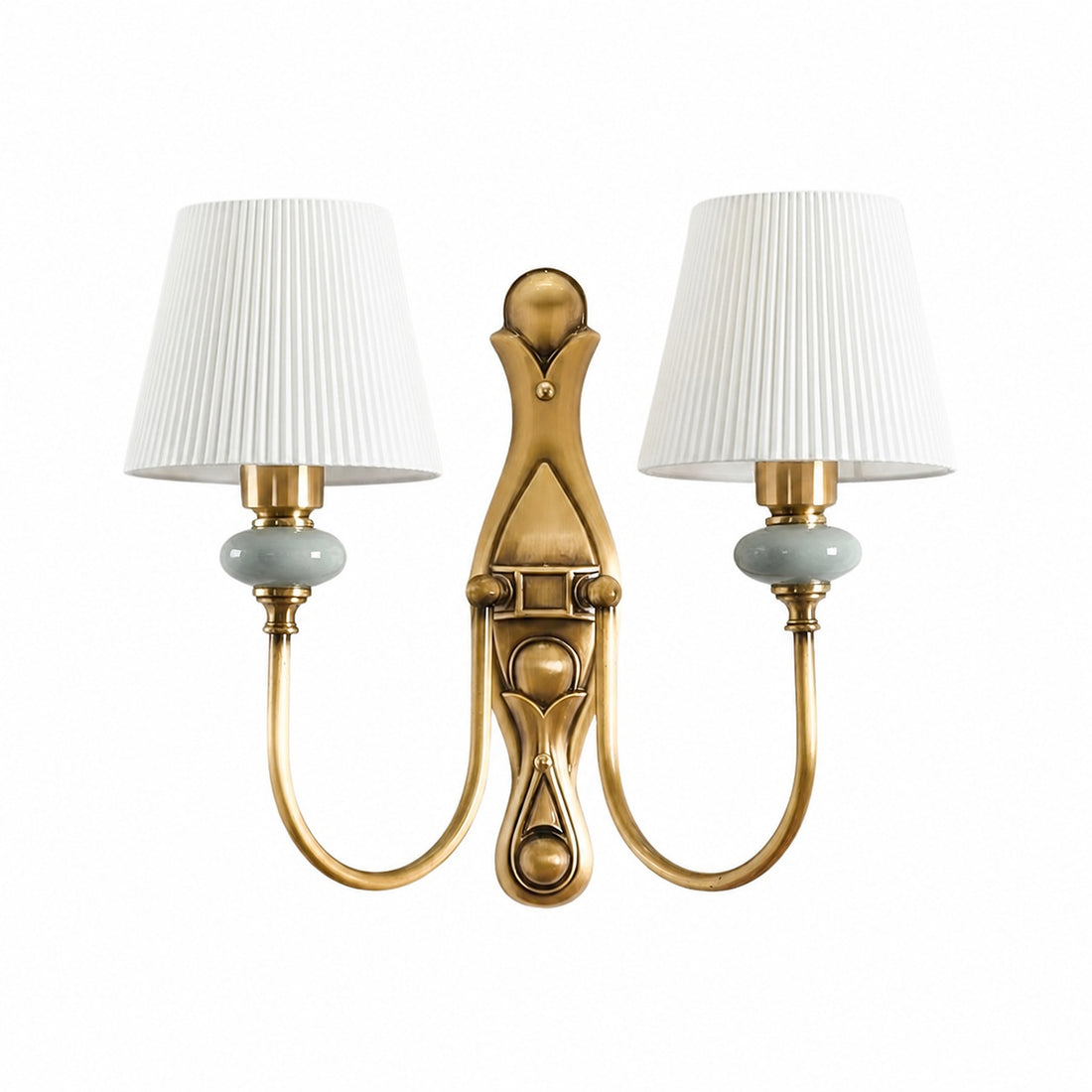 Rowanea Ceramic Wall Sconce with Fabric Shade and Metal Finish – Farmhouse Modern Hallway Light