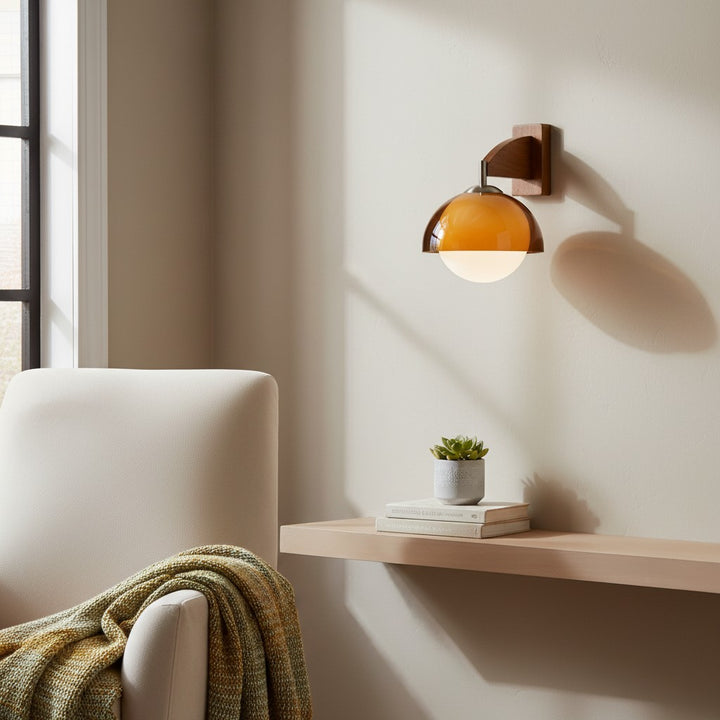 Afterglow Modern Sunset Wall Lamp - Dual Glass Shade Design with Wood-Texture Base