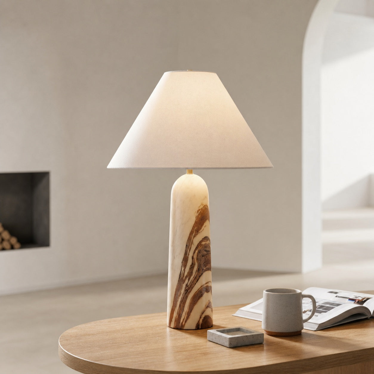 Albi Minimalist Marble Table Lamp – Elegant Fabric Shade Suitable for Any Room