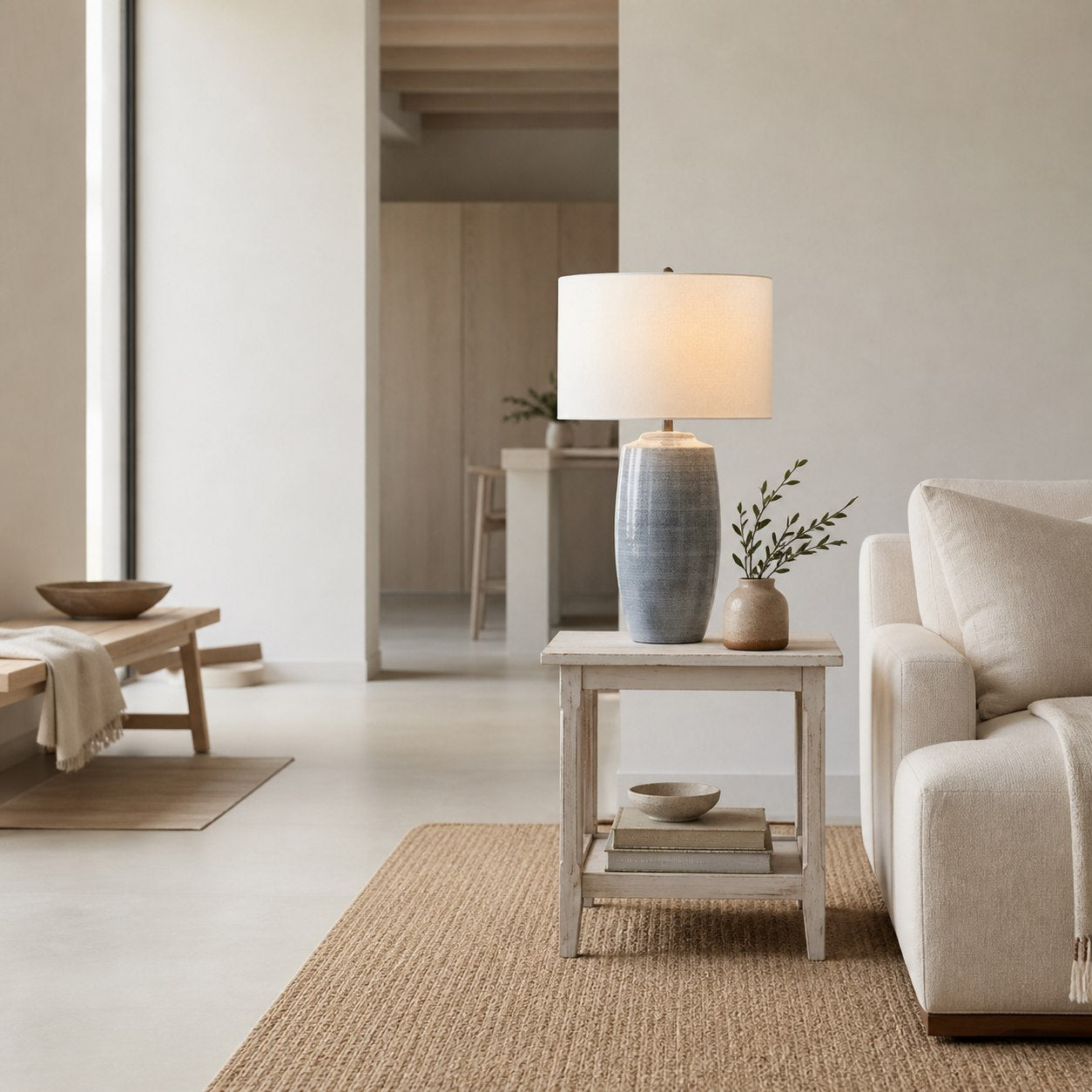 Ceruna Linen Lampshade Ceramic Table Lamp – Metal Frame and Ceramic Base for Home Office Lighting