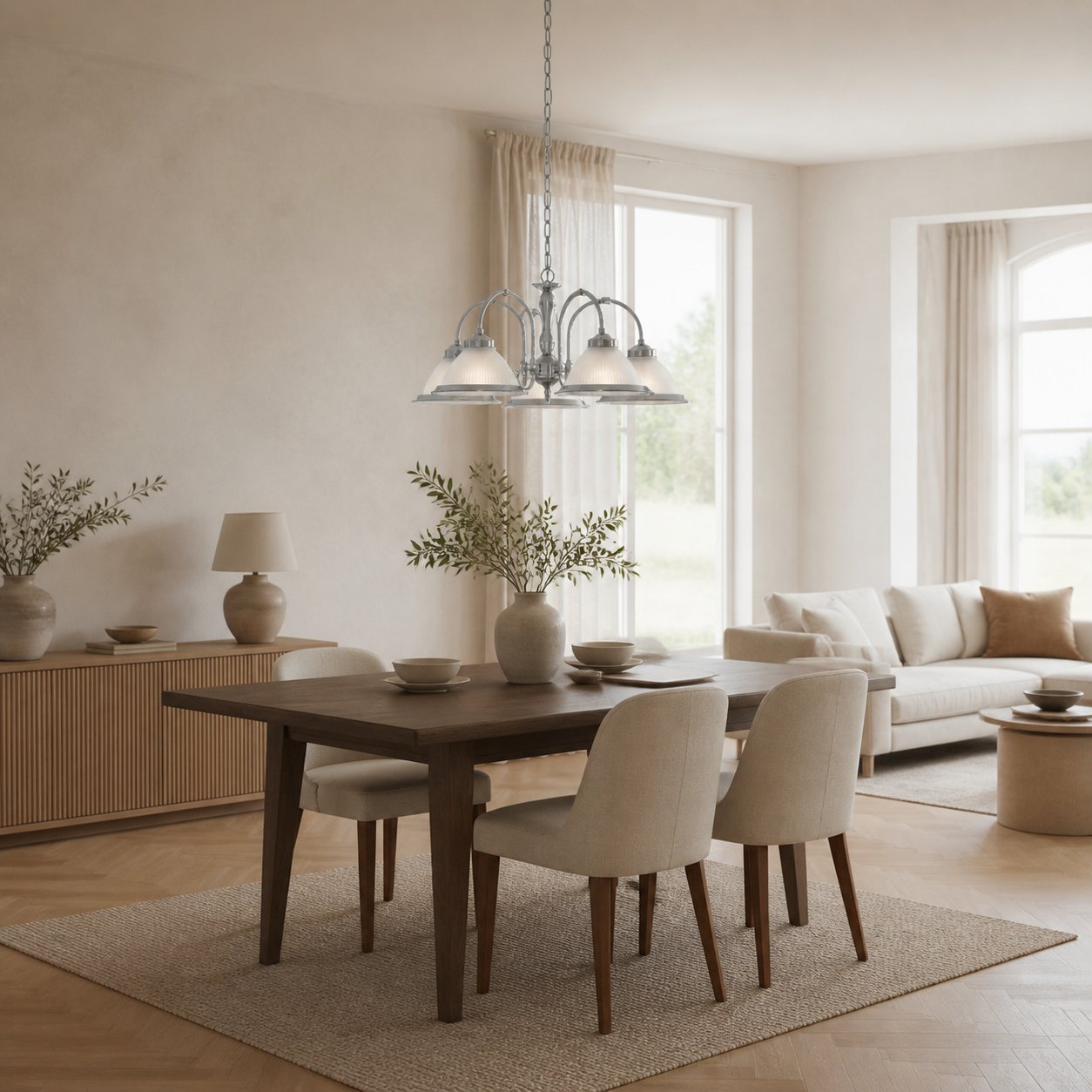 TF Vintora Ribbed Glass Pendant Light – Elegant Metal Trim for Kitchens, Dining Areas and Hallways