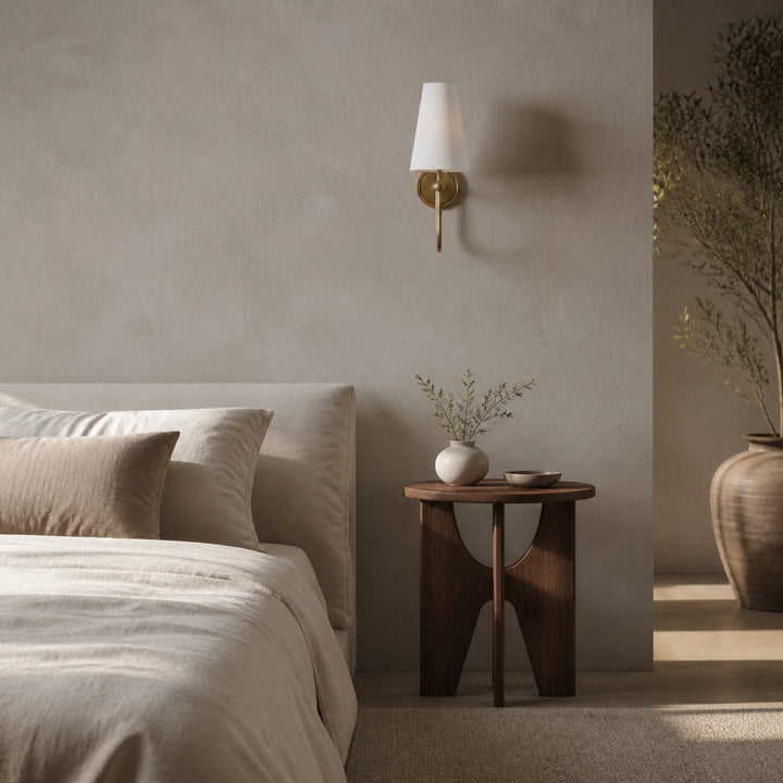 Serena Elegant Swoop Arm Sconce – Modern Fabric Shade Wall Lamp for Hallway and Bedroom