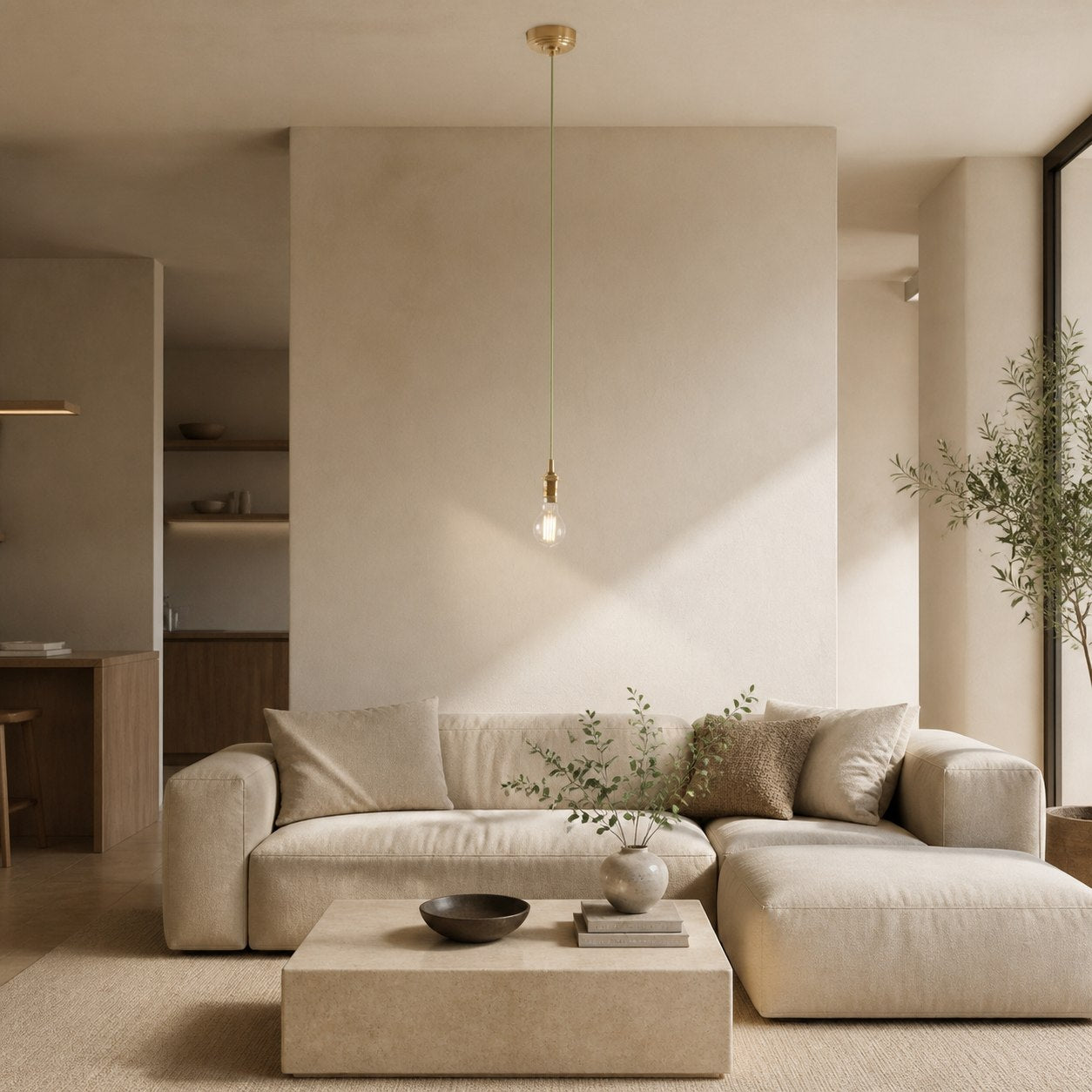Plaitar Modern Brass Pendant Light - Minimalist Ceiling Fixture with Braided Cord for Hallways