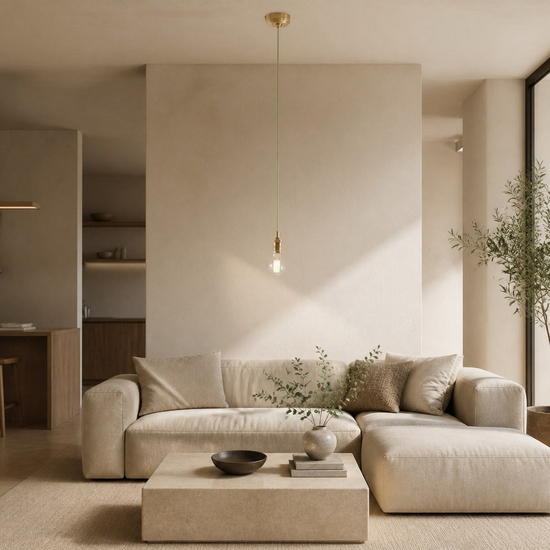 Plaitar Modern Brass Pendant Light - Minimalist Ceiling Fixture with Braided Cord for Hallways